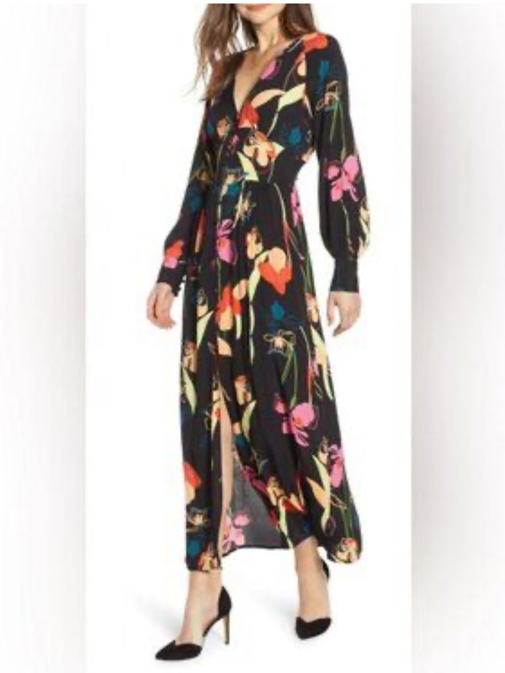 Leith Black Maxi Dress with Bright Floral Print